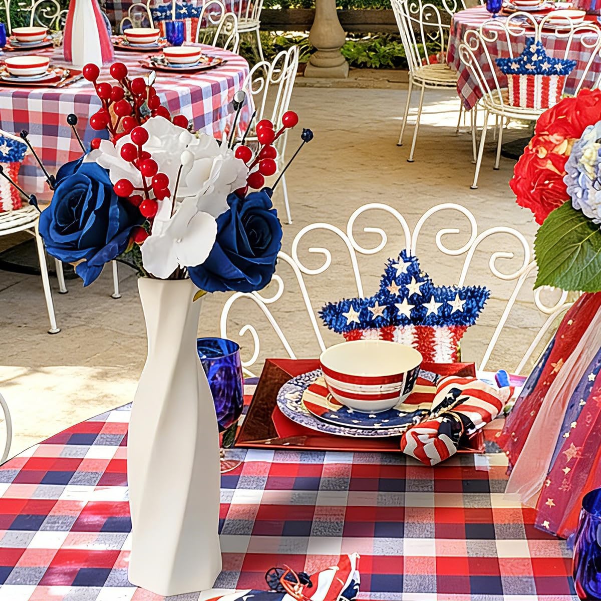 Patriotic Artificial Rose Flowers Berry Stem Picks Red White Blue Silk Floral…