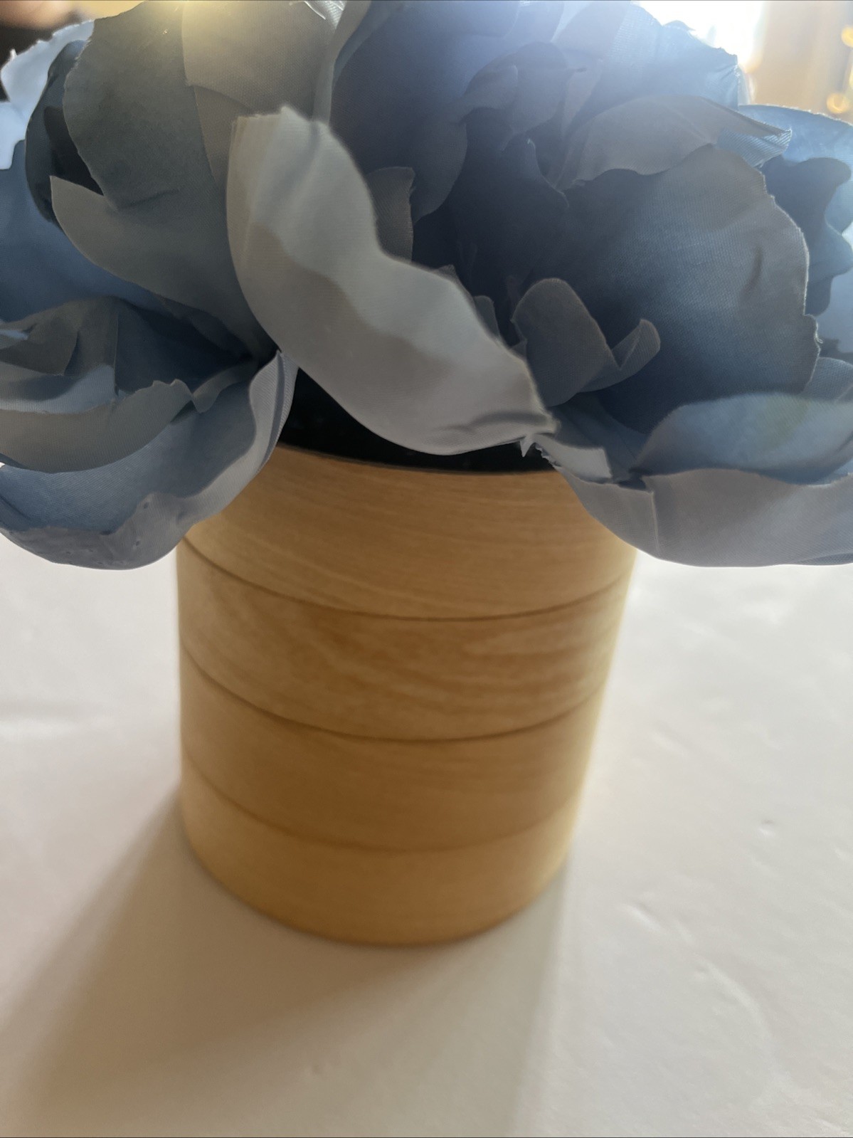 Artificial Blue Flower with 4 In Wooden Planter Home Decor Floral Arrangement NW