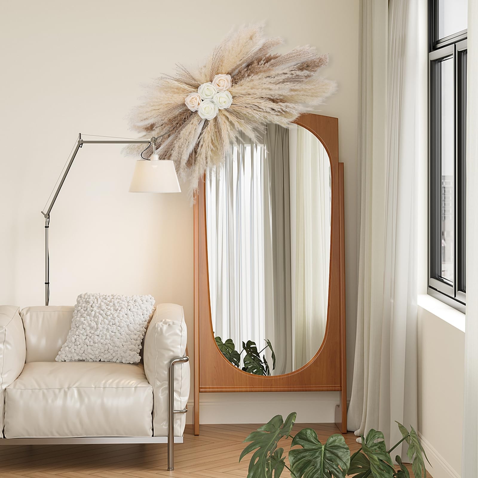 36-38″ Large Pampas Grass Wall Decor, DIY Artificial Roses & Natural Dried Bo…