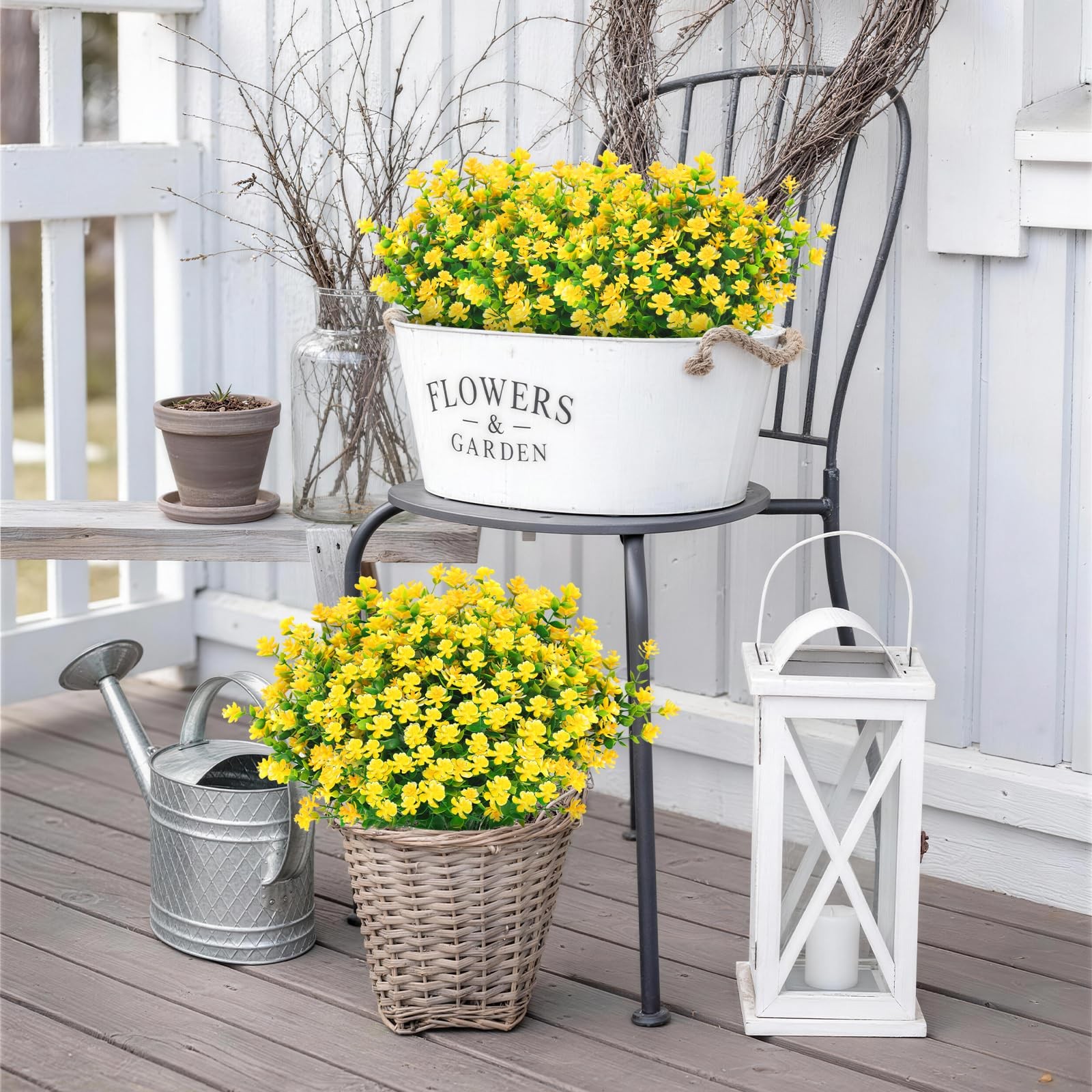 12 Bundles Yellow Artificial Flowers Fake Yellow Flowers UV Outdoor Florals