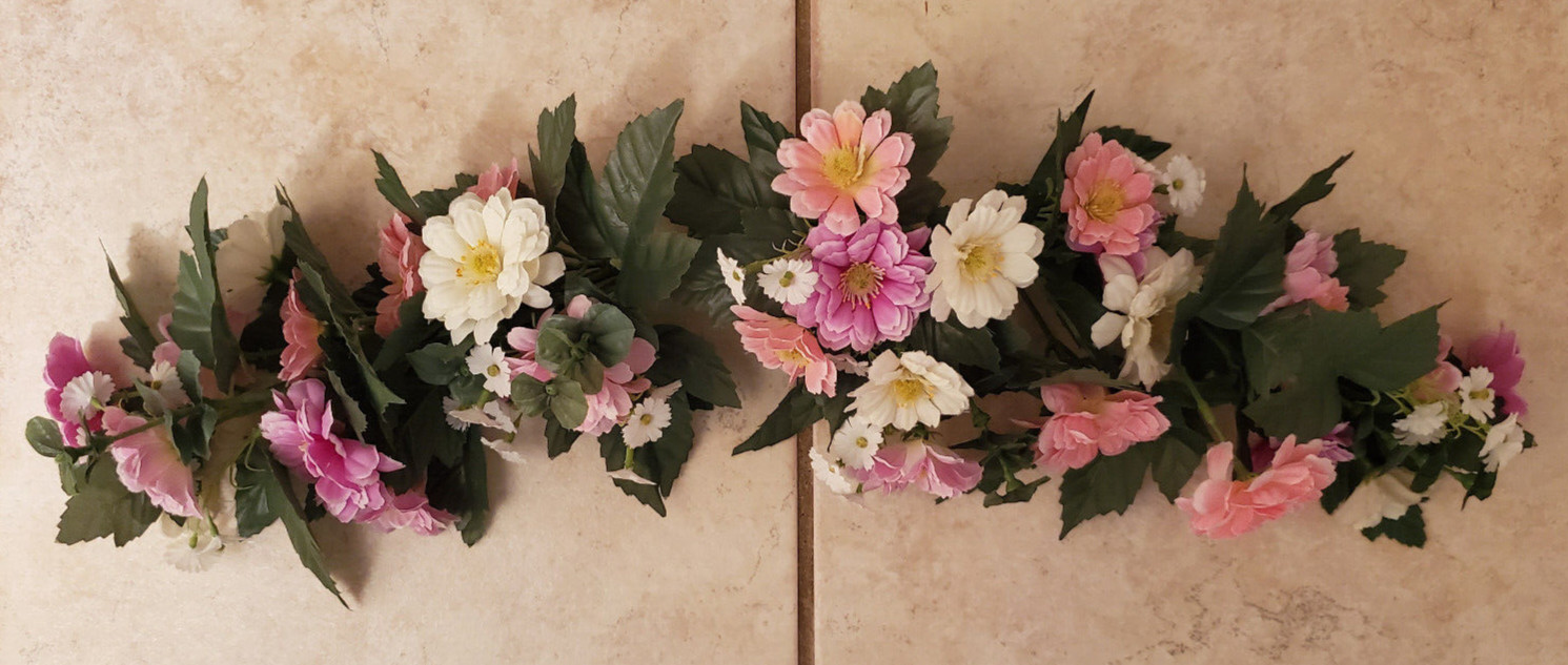 Silk Flower Garland Pink, White & Green 22 Inches