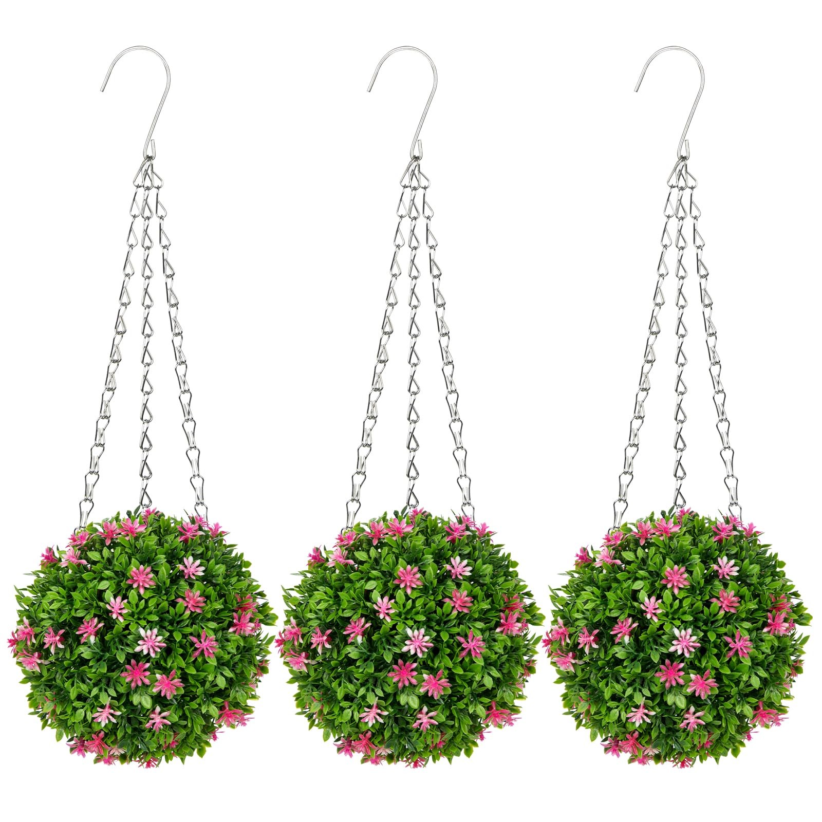 3 Pcs Artificial Hanging Topiary Flower Ball – 19.7″ Fake Hanging Topiary Bal…