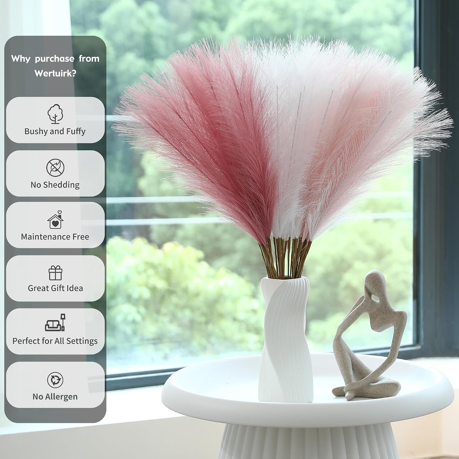 30pcs Faux Pampas Grass – 24 Inch Pink Pampas Grass Home Decor, Artificial Color