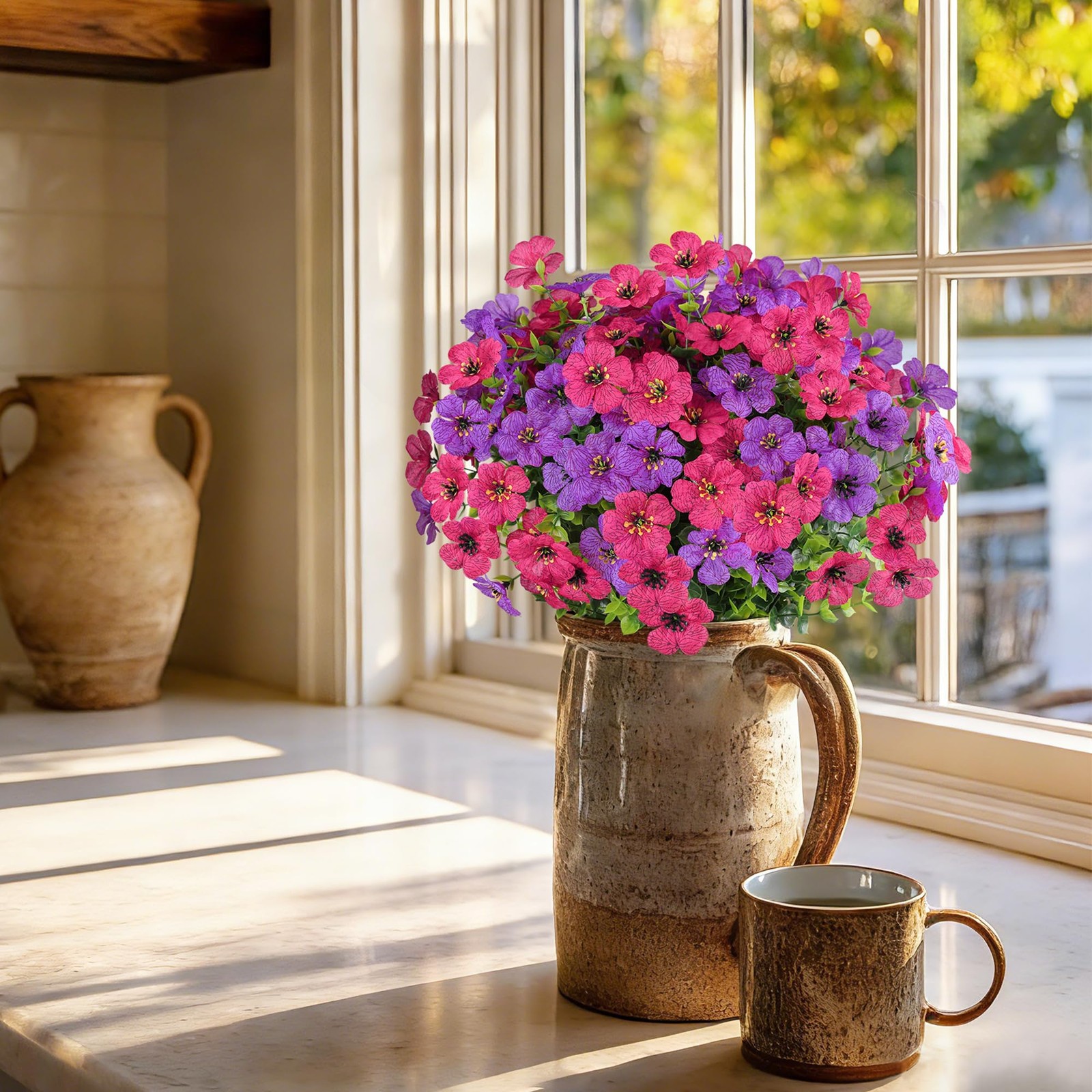 Artificial Flowers for Outdoors Spring Decor, 16 Bundles UV Resistant Realist…