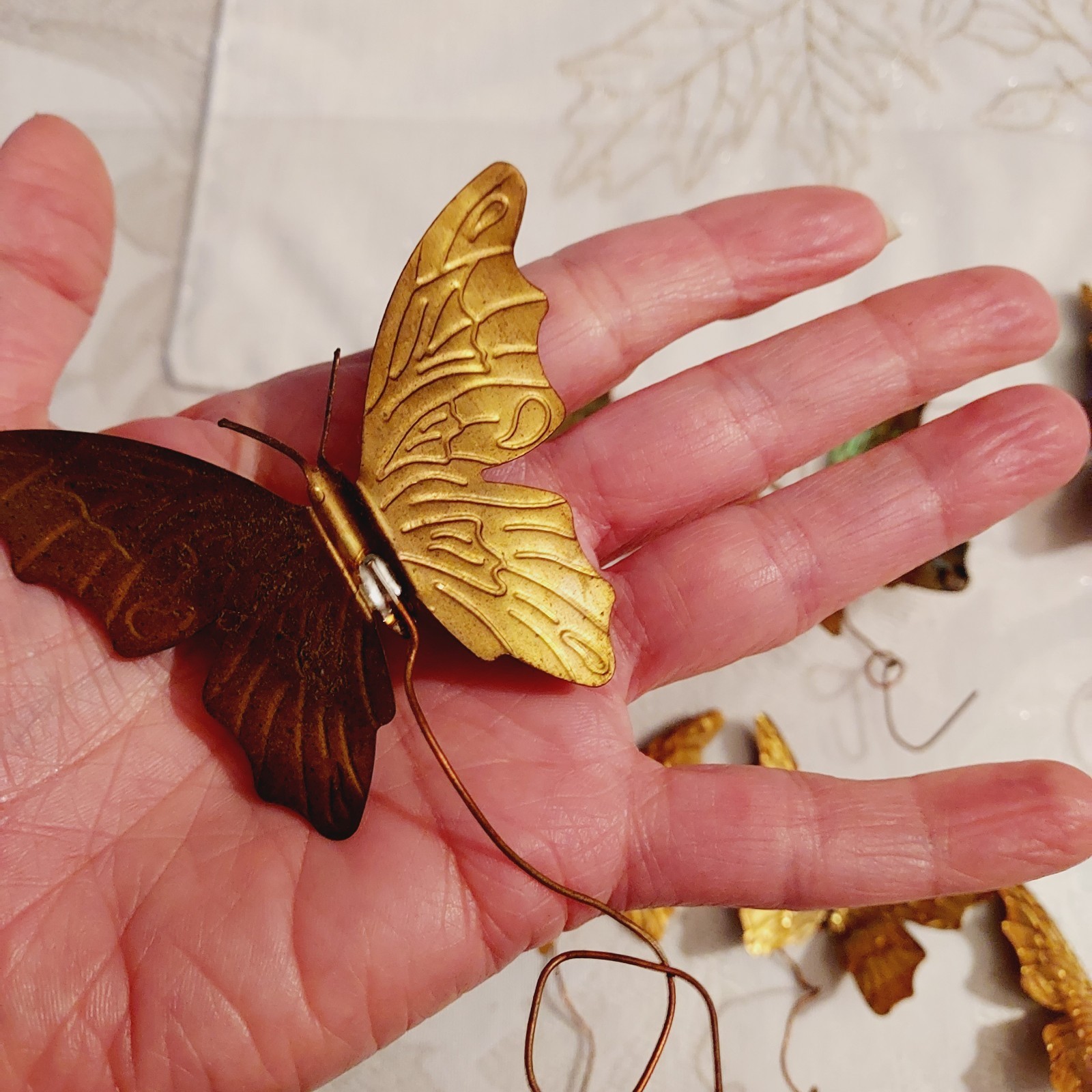 Vintage Gold Brass Color Metal Butterfly Wired Tie Ons Floral Decor Qty of 12