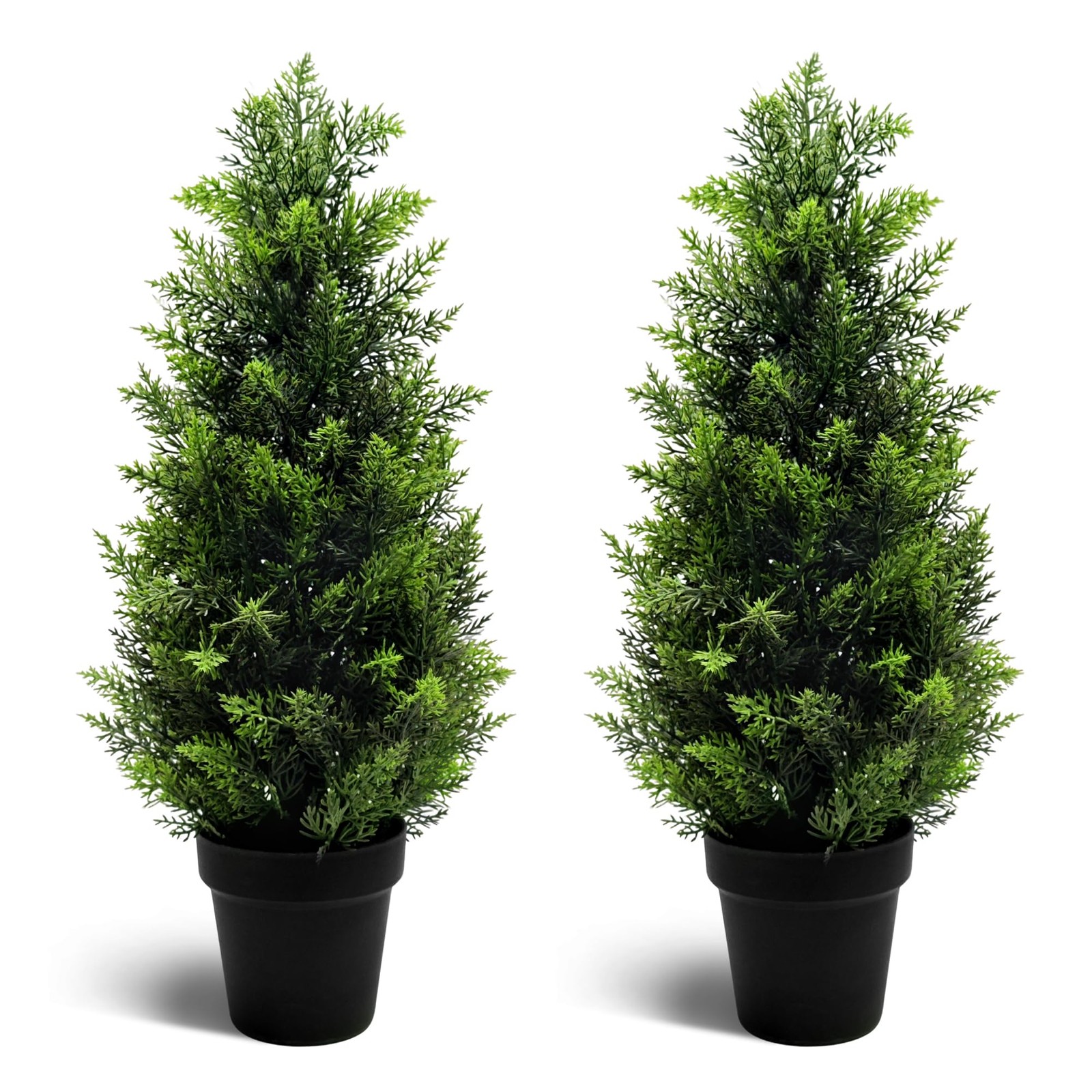 2 PCS 2FT Artificial Cedar Trees Realistic Fake Potted Evergreen Plants