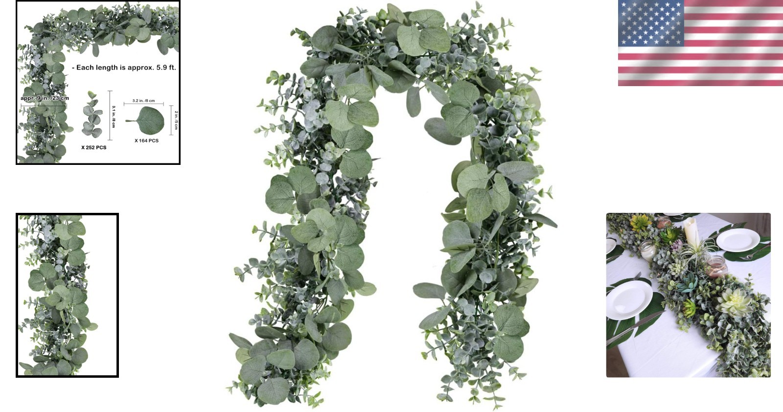 5.9′ Faux Silver Dollar Eucalyptus Garland in Grey Green – Elegant Wedding Decor
