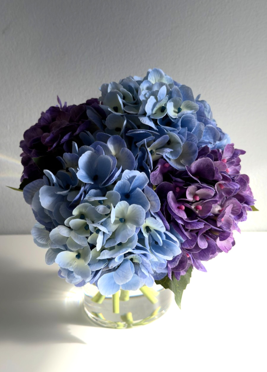 Faux Series BLUE+PURPLE Indoor Artificial Silk Hydrangea Bouquets with Stems