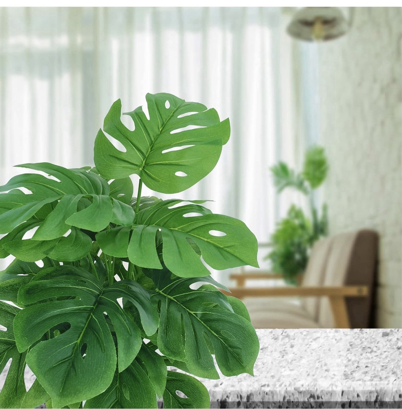 Set Of 2 Artificial Monstera Deliciosa Plants In Pots Fake Tropical Palm Tree