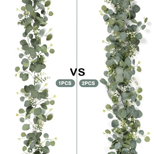 Artificial Eucalyptus Garland 2 Packs 5.9Ft Silver Dollar Eucalyptus 4pcs