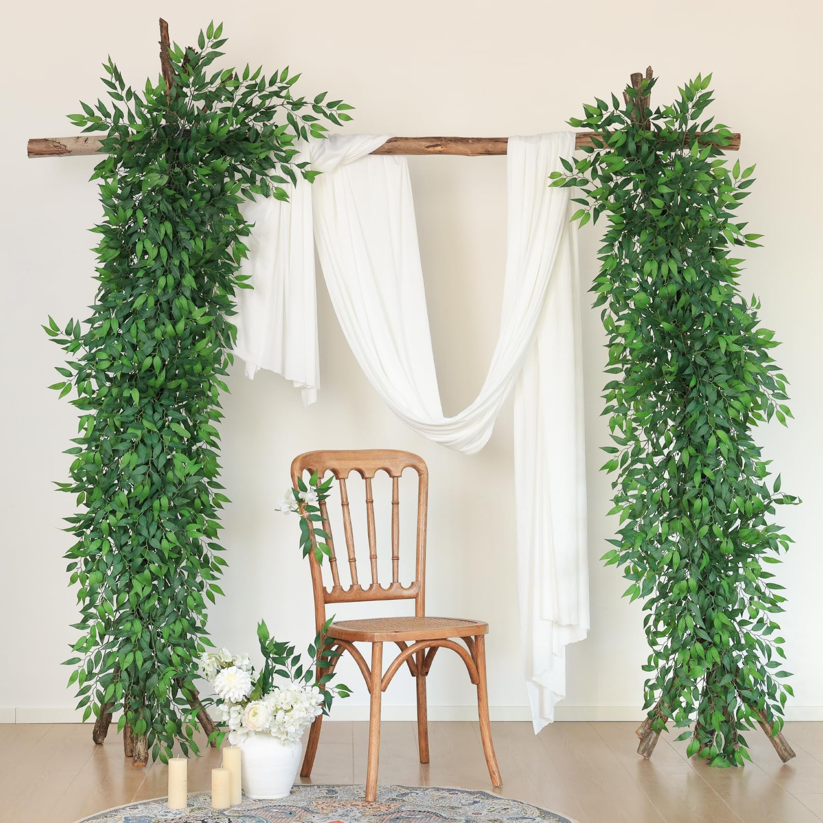 24pcs Italian Ruscus Artificial Greenery Stems Silk Green Leaves 20in Fake Sp…