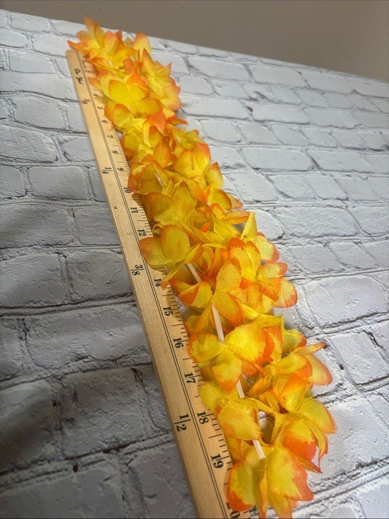 Matching Set of Hawaiian Artificial Flowers Lei and Crown Yellow Orange