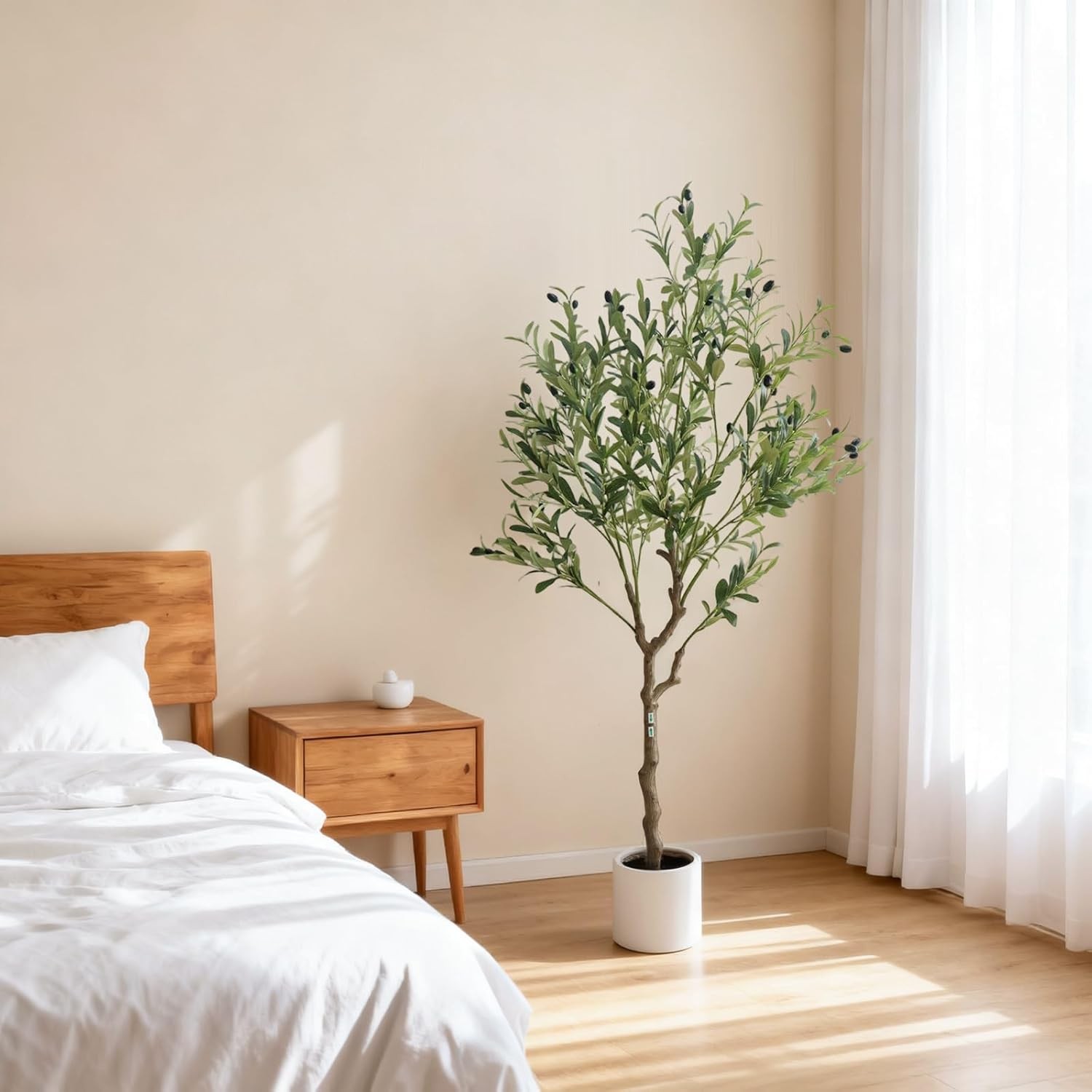 Artificial Olive Tree 5/6/7FT Tall Fake Plants with White Pot for Home Office