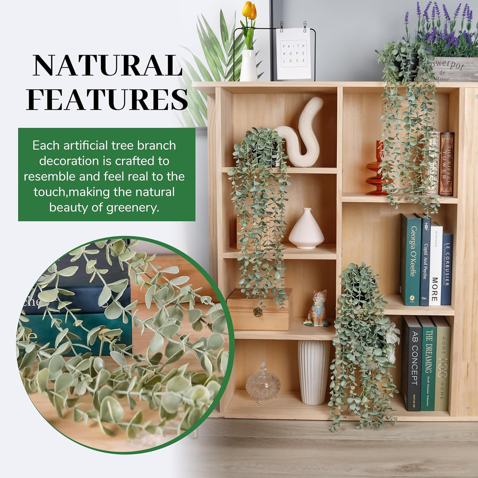 Artificial Hanging Plants Decor Faux Eucalyptus Indoor Wall Shelf Potted