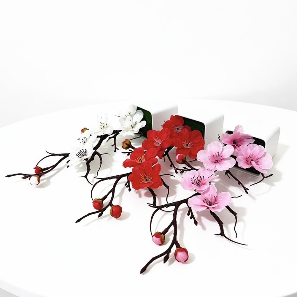 Artificial Winter Plum Blossom Potted Plant with Bare Twisted Branches