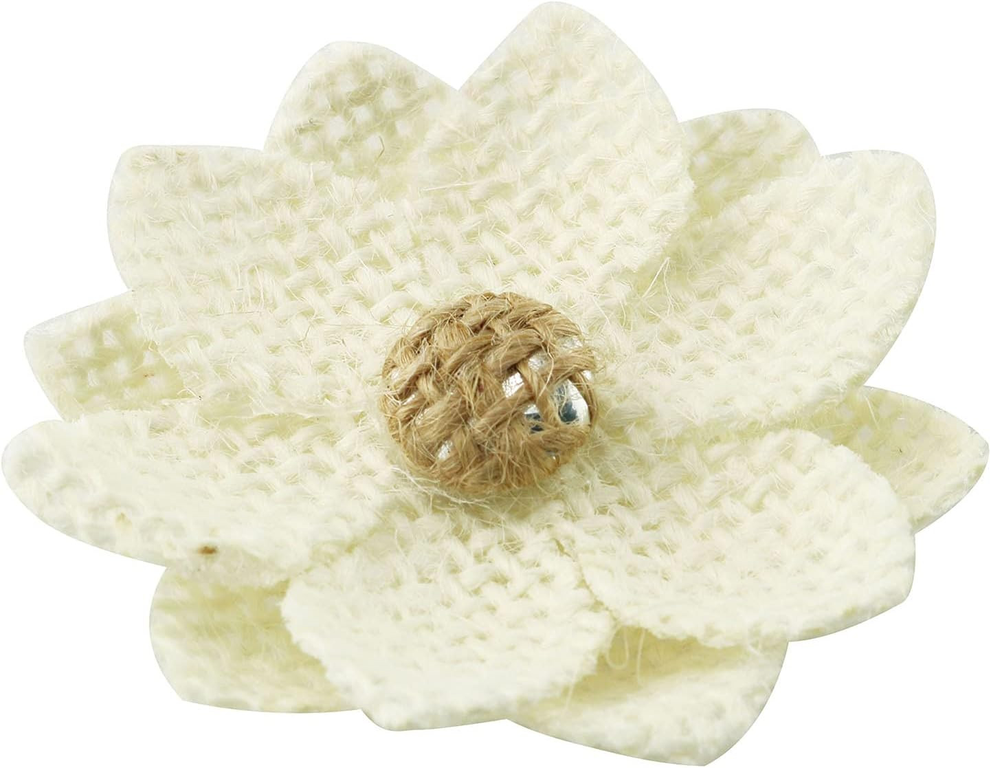 Burlap Flower 12PCS Handmade Natural Jute Water Lily Flowers Flatback for DIY Cr