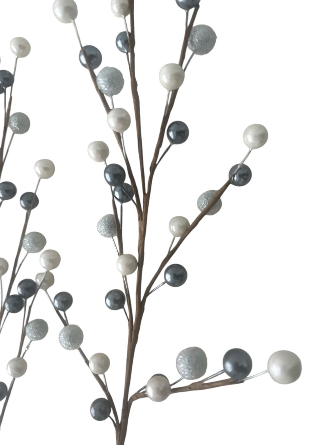 18 in Beaded Flexible Stem Gray, Silver & Pearl With Brown Stem 10 Pk