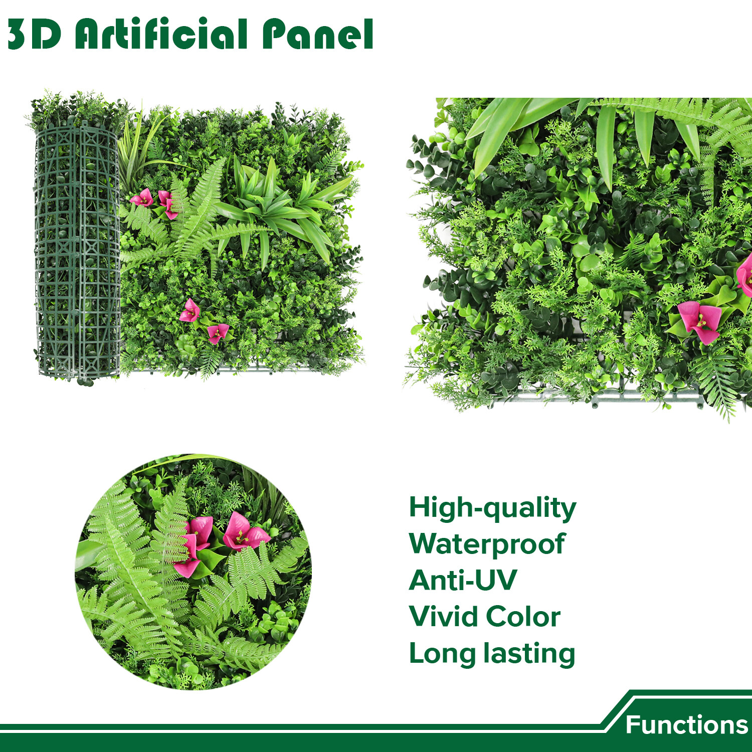 20″ Artificial Grass Mats 3D Mixed Plant Wall Hedge Decor For Home Festival #12