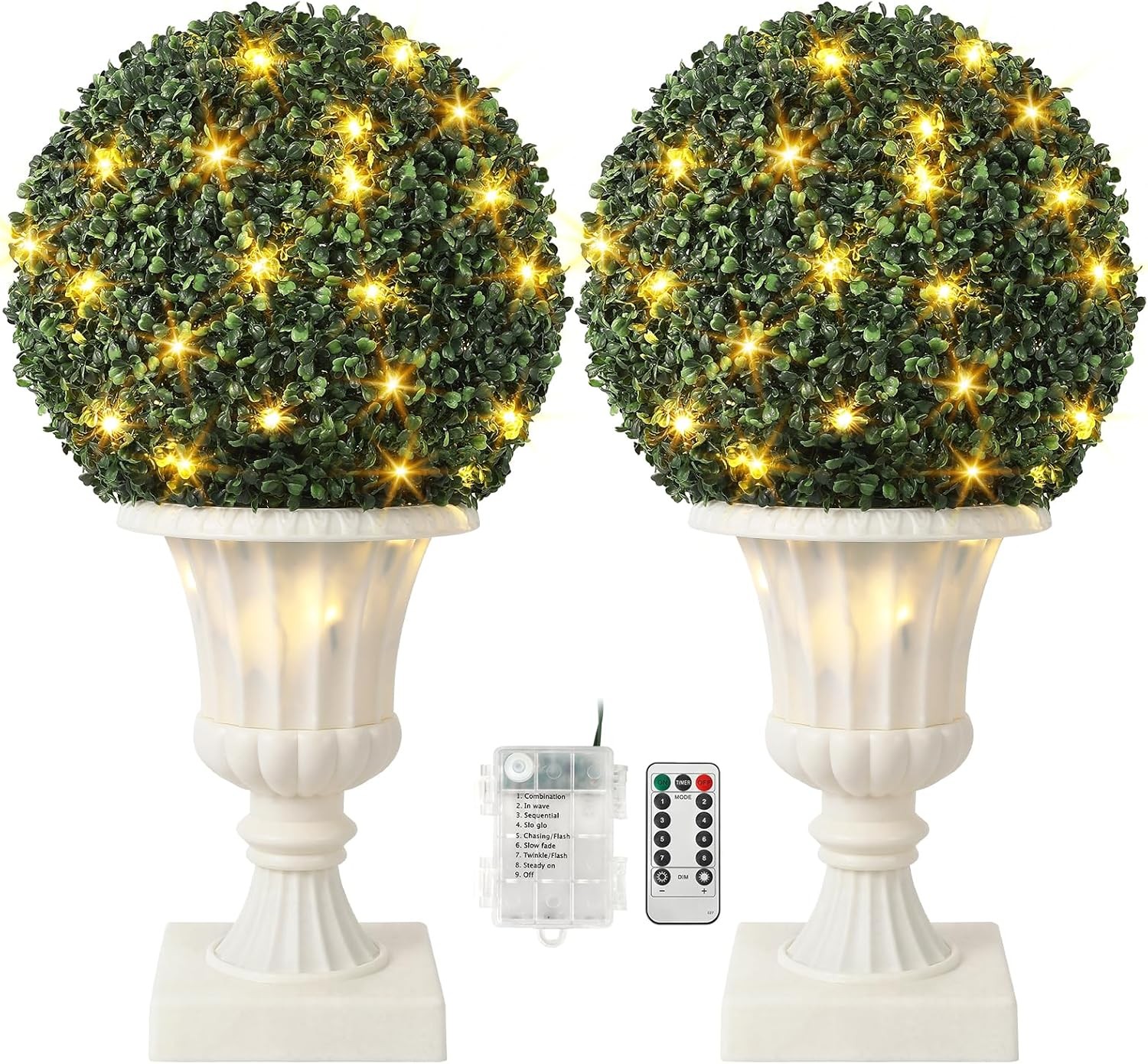 16″ Pre-Lit Artificial Plant with Lights Timer Remote Control Outdoor Ball Tree