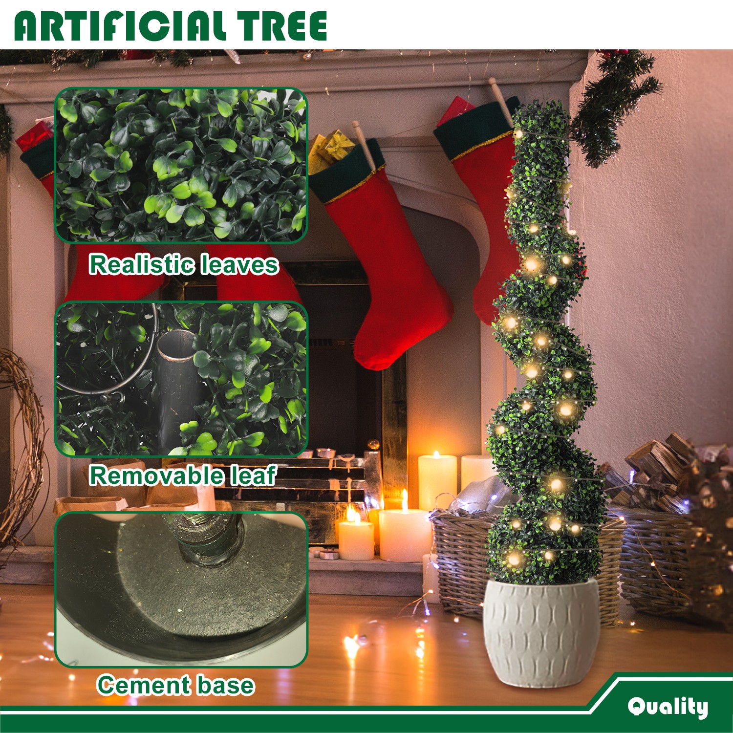 4’5’6′ Artificial Tree Fake Spiral Boxwood with Plastic Pot for Office