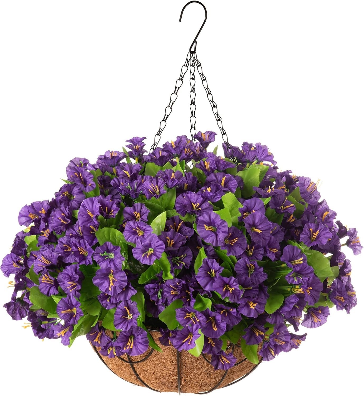 Faux Petunias Hanging Basket – Purple Flowers