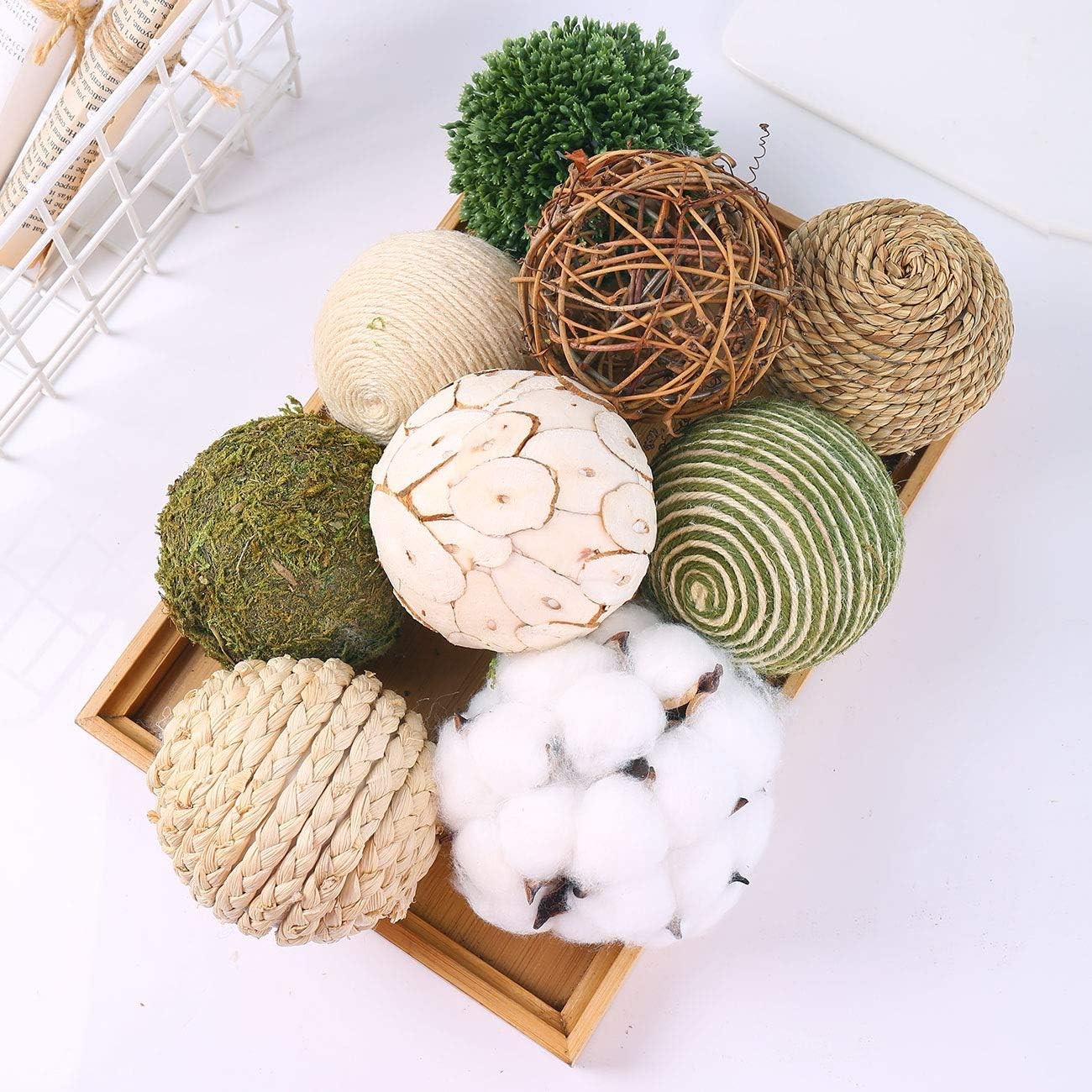 9pcs 3.5Inch Fall Decorative Ball Orb Rattan Ball Rattan Woven Orbs Spherical