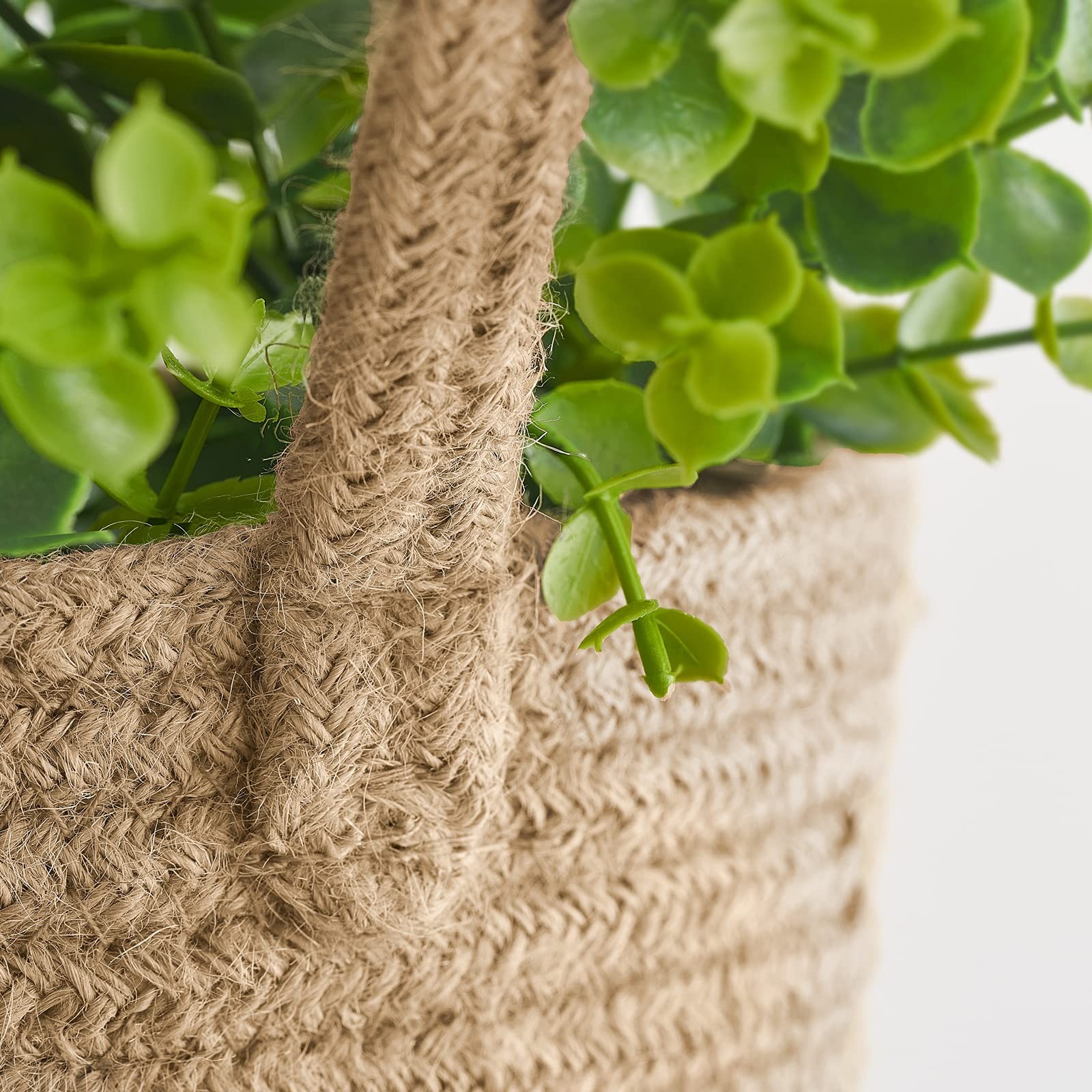 2 Pack Wall Hanging Rope Basket With Artificial Eucalyptus Farmhouse Decor Jute