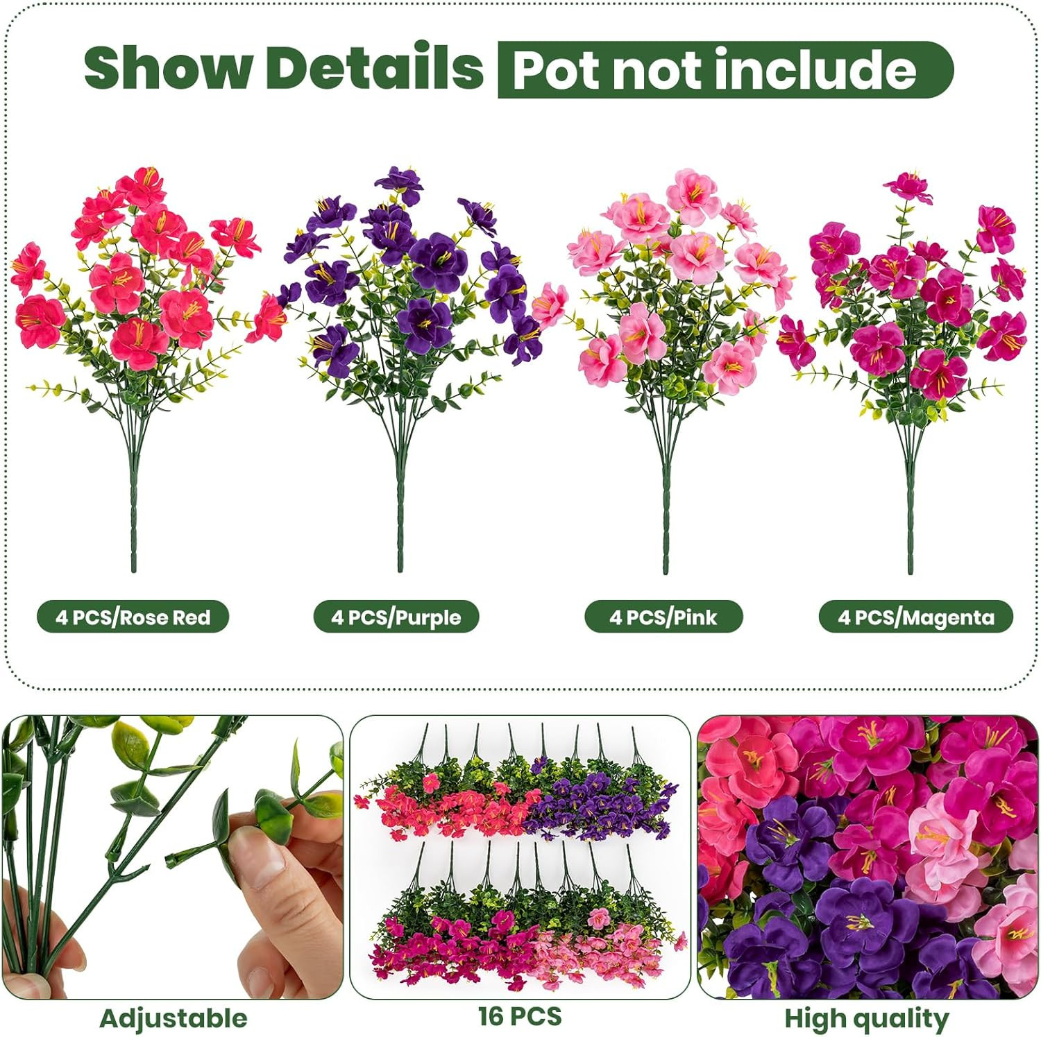 16 Bundles Realistic Artificial Camellia Flowers for Outdoor, UV Resistant Faux