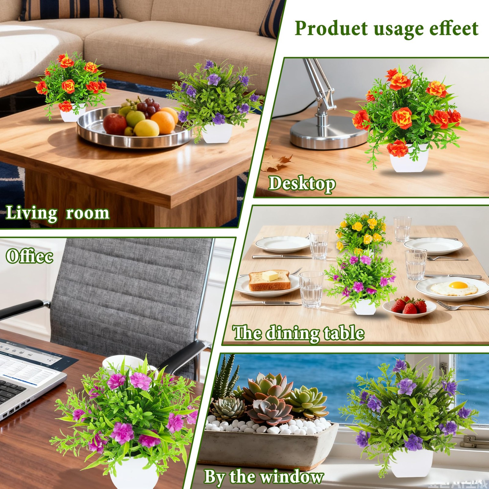 TerraVervre Fake Plants 4 Packs,Small Artificial Plants with Flowers, for Bat…