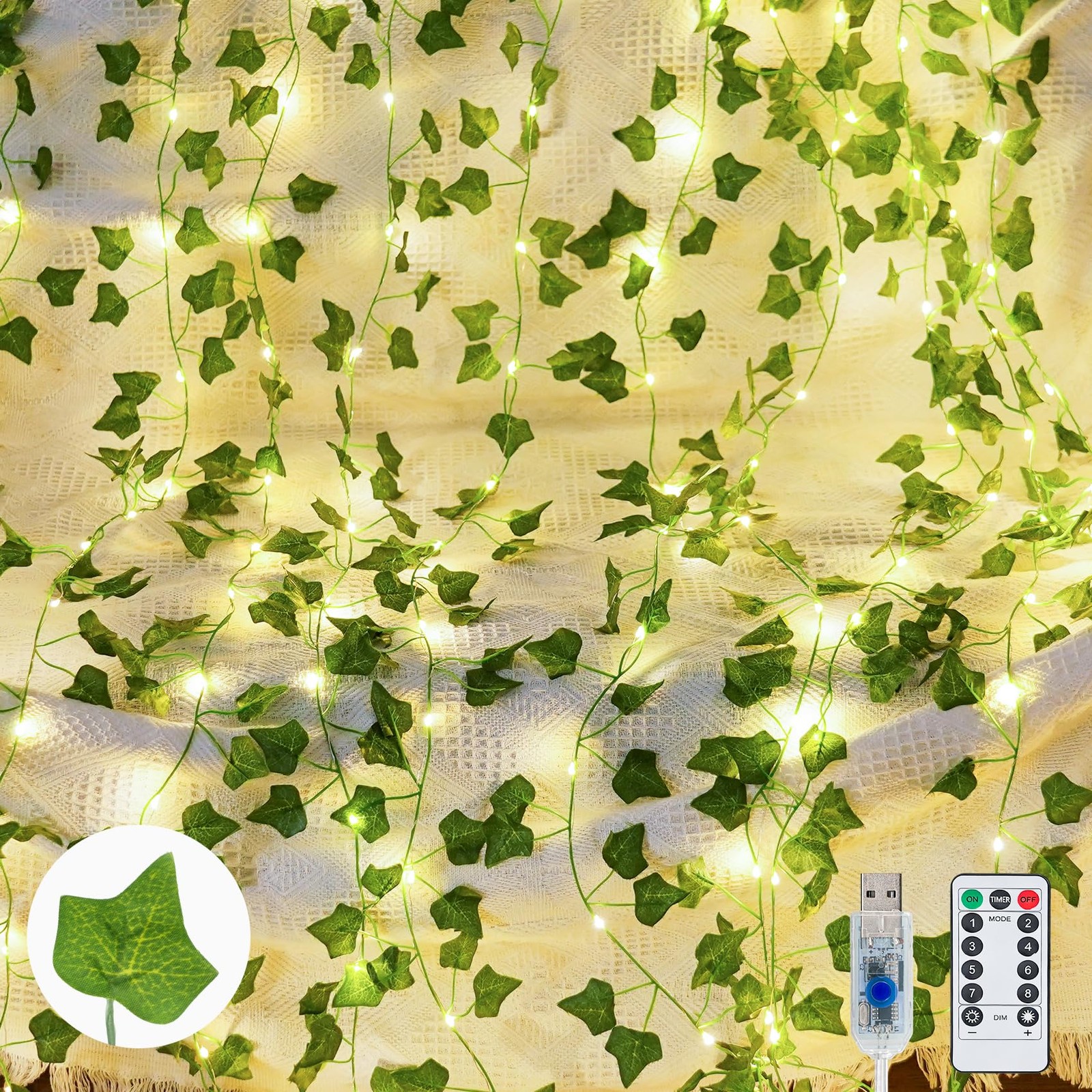 Vines with Fairy Lights for Bedroom – 200 Ivy Curtain Wall Vines for Wedding,…