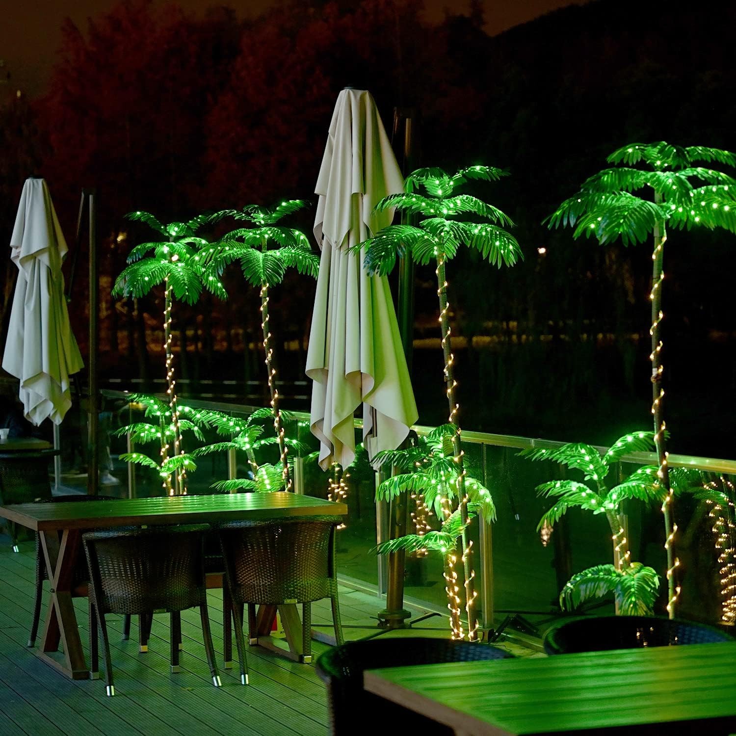 Solar Artificial Palm Tree Christmas Tree 7Ft 3Trunks 260LED Lighted Simulati…