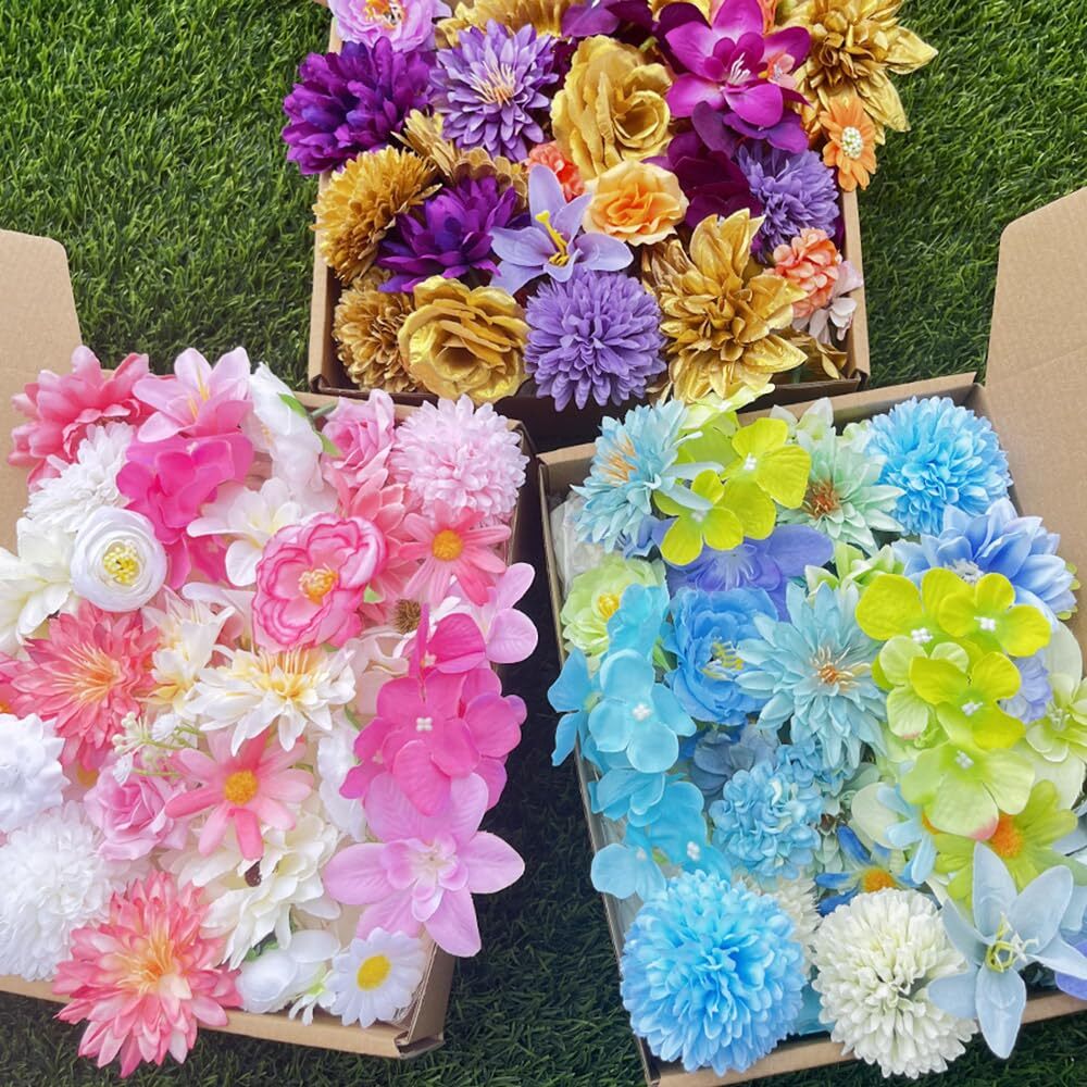 54pcs Artificial Flower Silk Mix Rose Fake Flowers Heads Bulk for DIY Wedding…