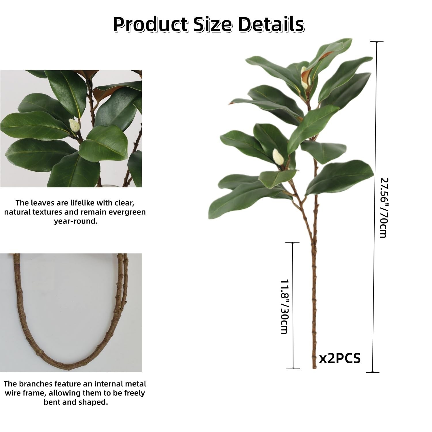 Artificial Magnolia Leaves Branches 27.5″ Magnolia Stems 3D Fake Magnolias Le…