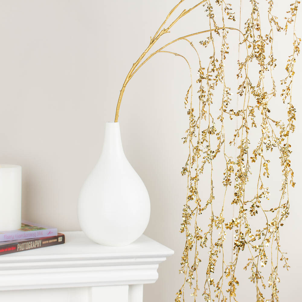 6ft Cascading Silver Glittered Floral Branch