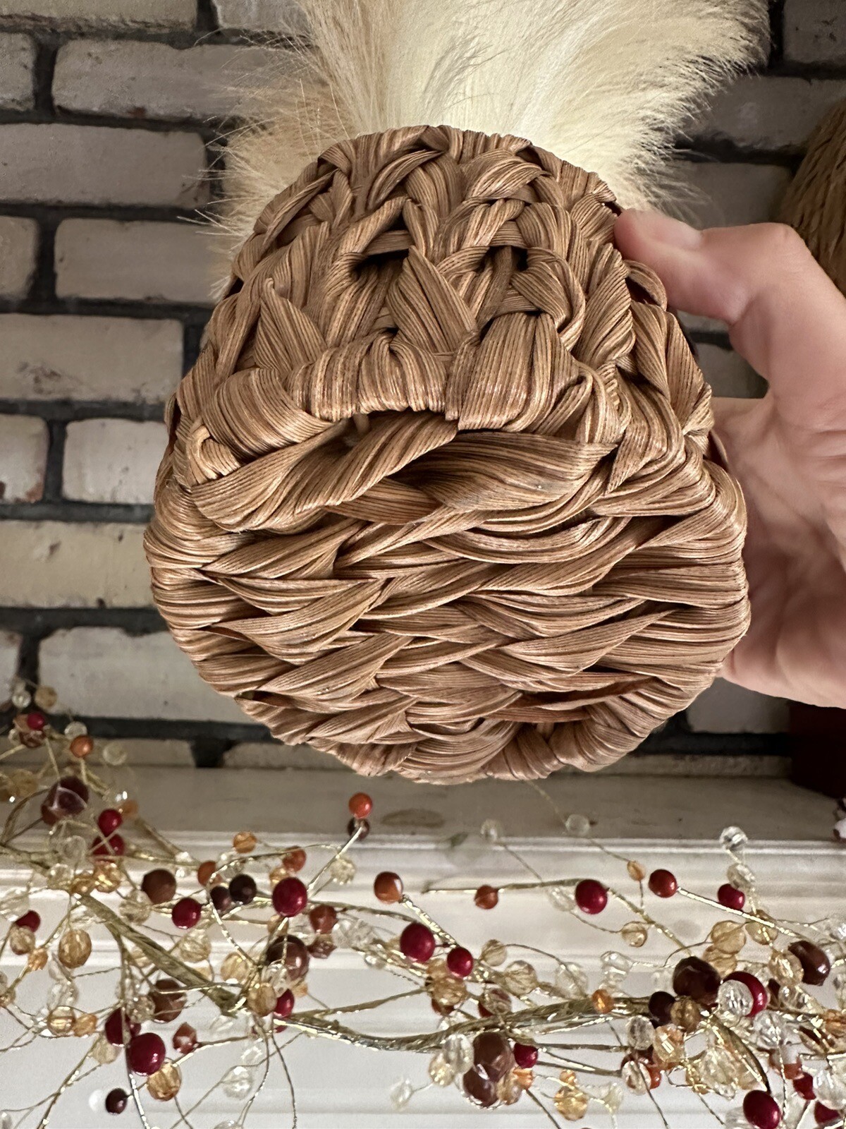 Pampas Grass Christmas Tree Faux Woven Basket 24” Boho Holiday Time NEW w Tags