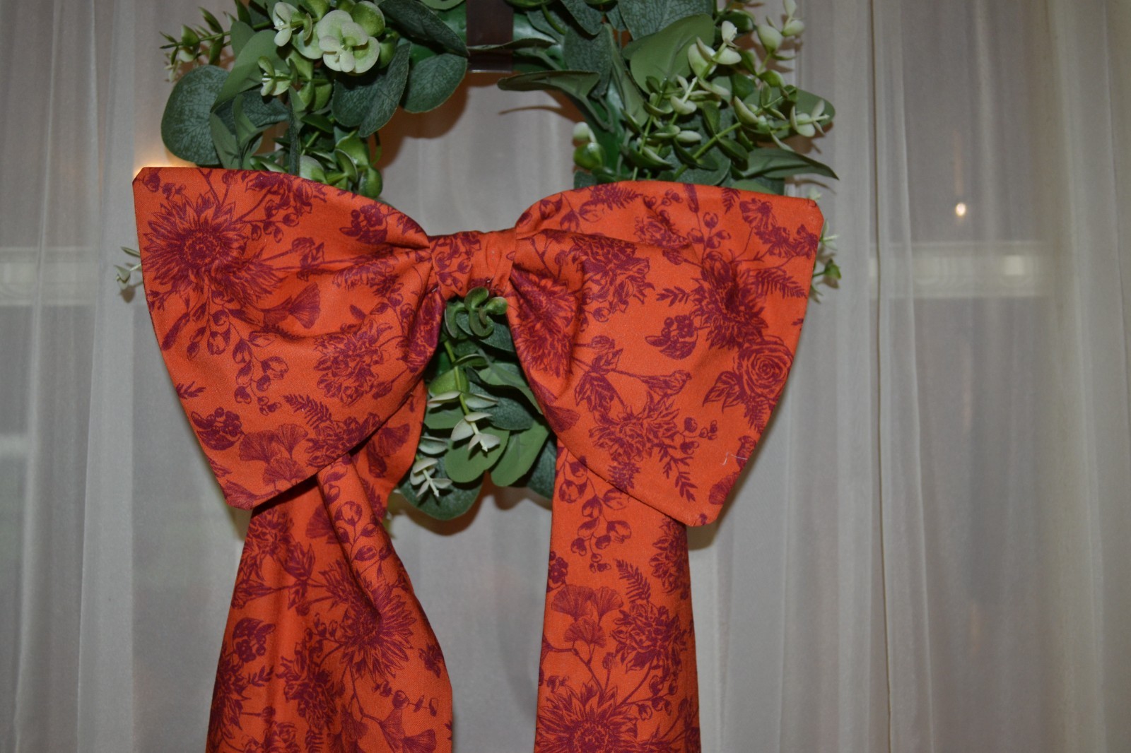 Wreath Sash with Bow Made With A Sunflower Toile Paddern Orange In Color