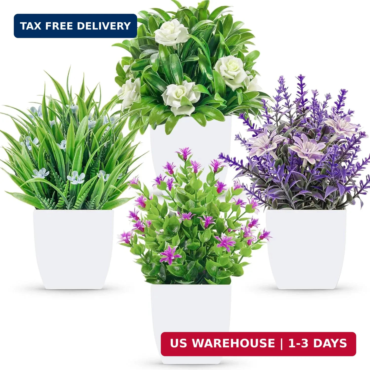 Der Rose 4 Pack Small Fake Flowers Plants Spring Decorations for Centerpiece Tab