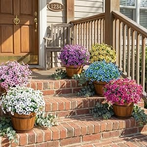 Artificial Outdoor Flowers UV Resistant Fake Plants Greenery 12 Bundles Faux