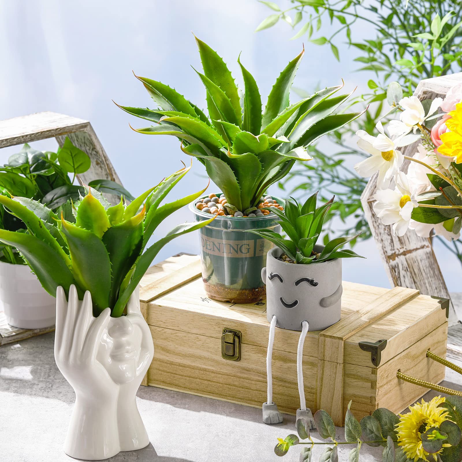 Green Large Faux Unpotted Artificial Aloe Plants Leaves Succulents Decor 2 PCS