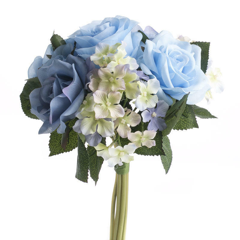 Lovely Artificial Blue Rose and Hydrangea Floral Bouquet