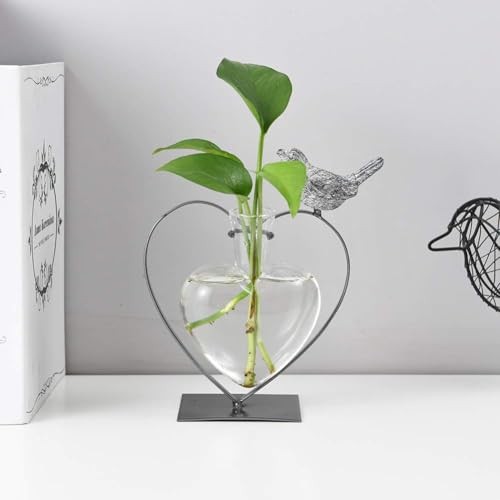 Desktop Glass Vase, Bulb Glass Vases for Holder, Heart Bird Planter Glass Vase