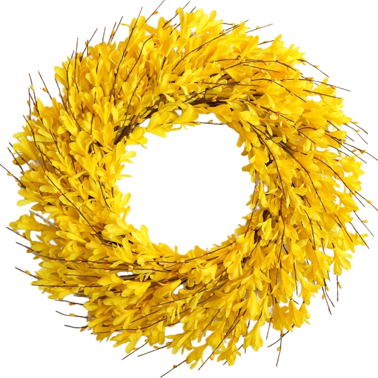 22-Inch Lifelike Forsythia Flower Wreath – Elegant Spring & Summer Decor
