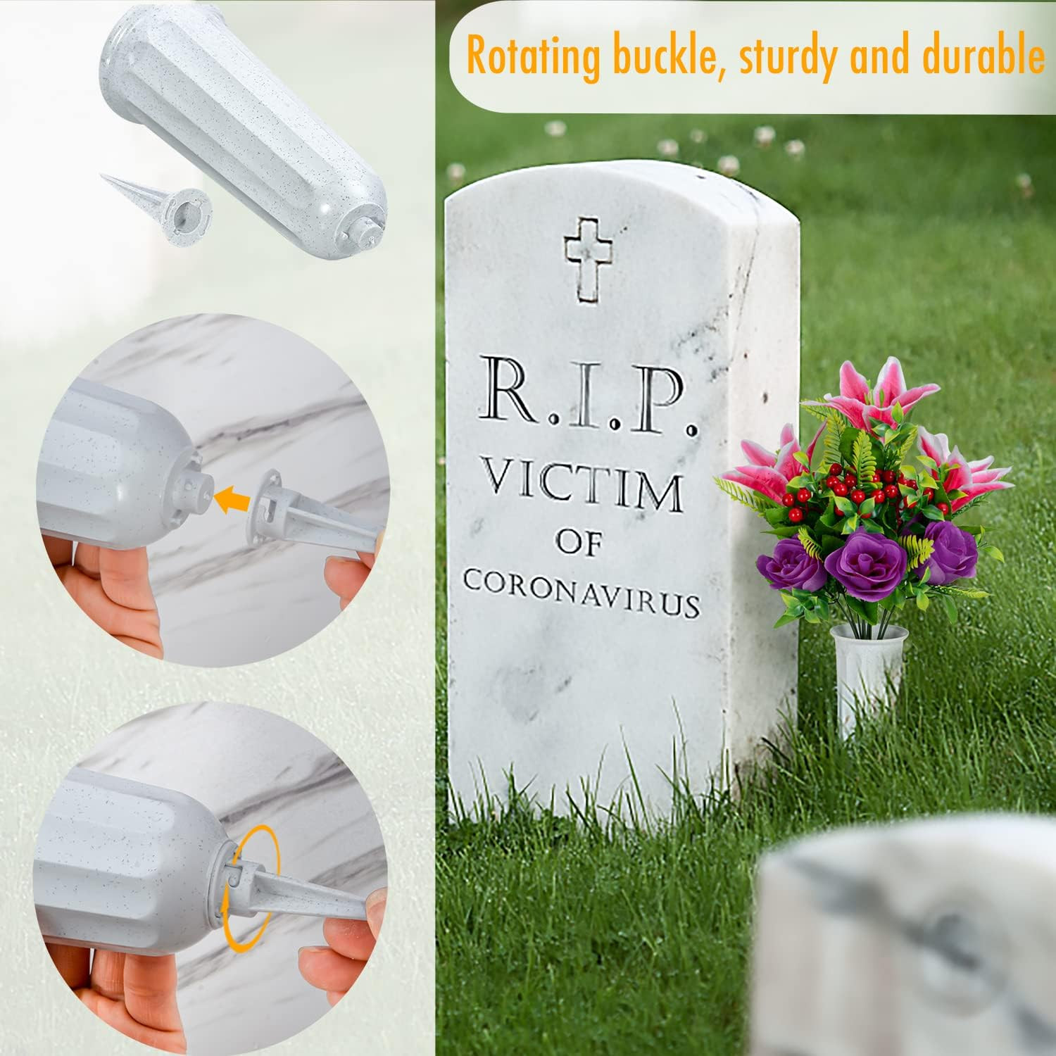 Artificial Cemetery Flowers for Grave, Set of 2 Artificial Memorial Flowers with