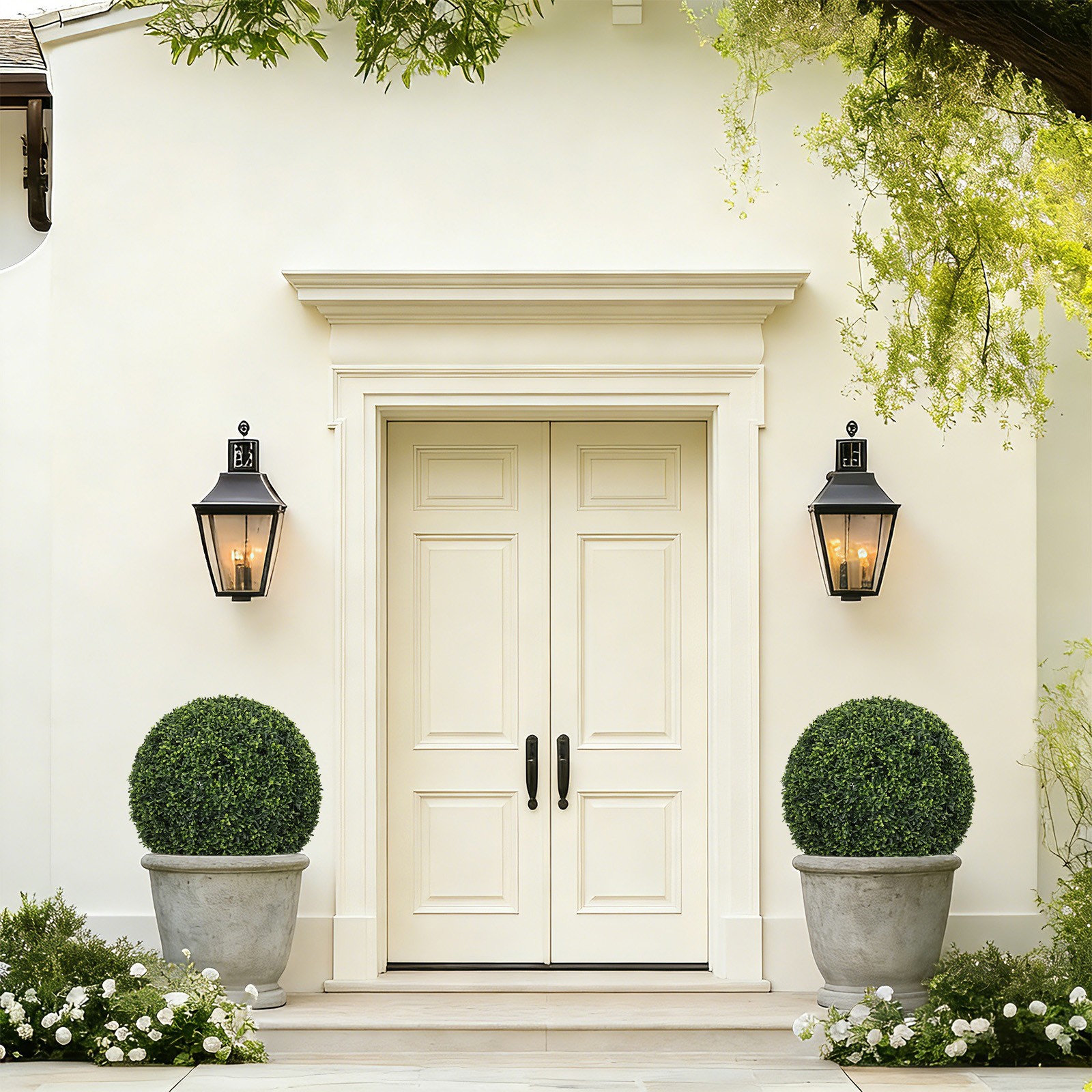 2pcs Topiary Balls Artificial Outdoor Faux Boxwood Plants 18.5 inch for Garden