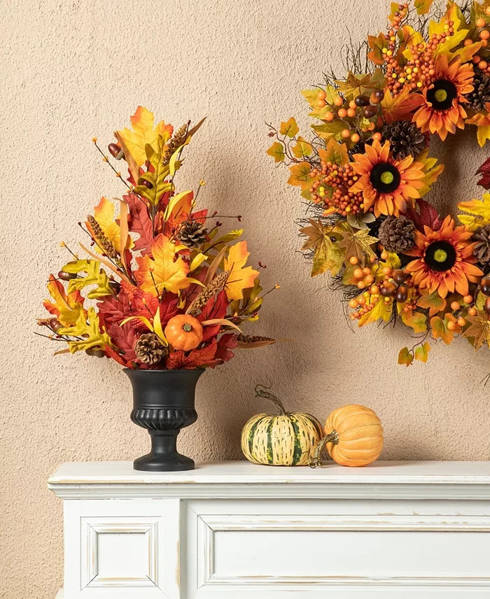 Glitzhome 24” Fall Maple Leaf Urn Table Tree Autumn Harvest Indoor Centerpiece