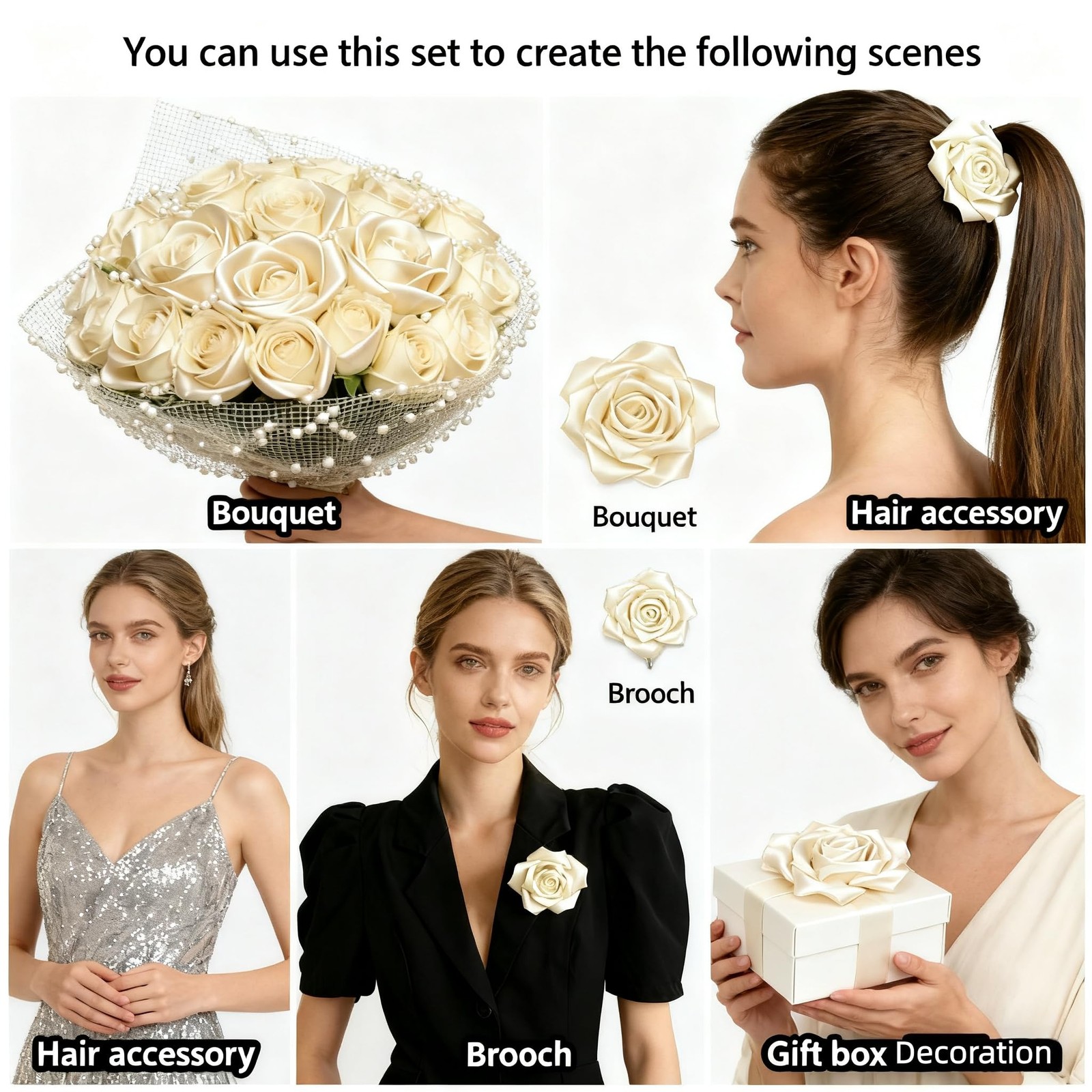 8 Head Premade Satin Rose DIY Set – Forever Flower Complete Kit Assembly Mult…