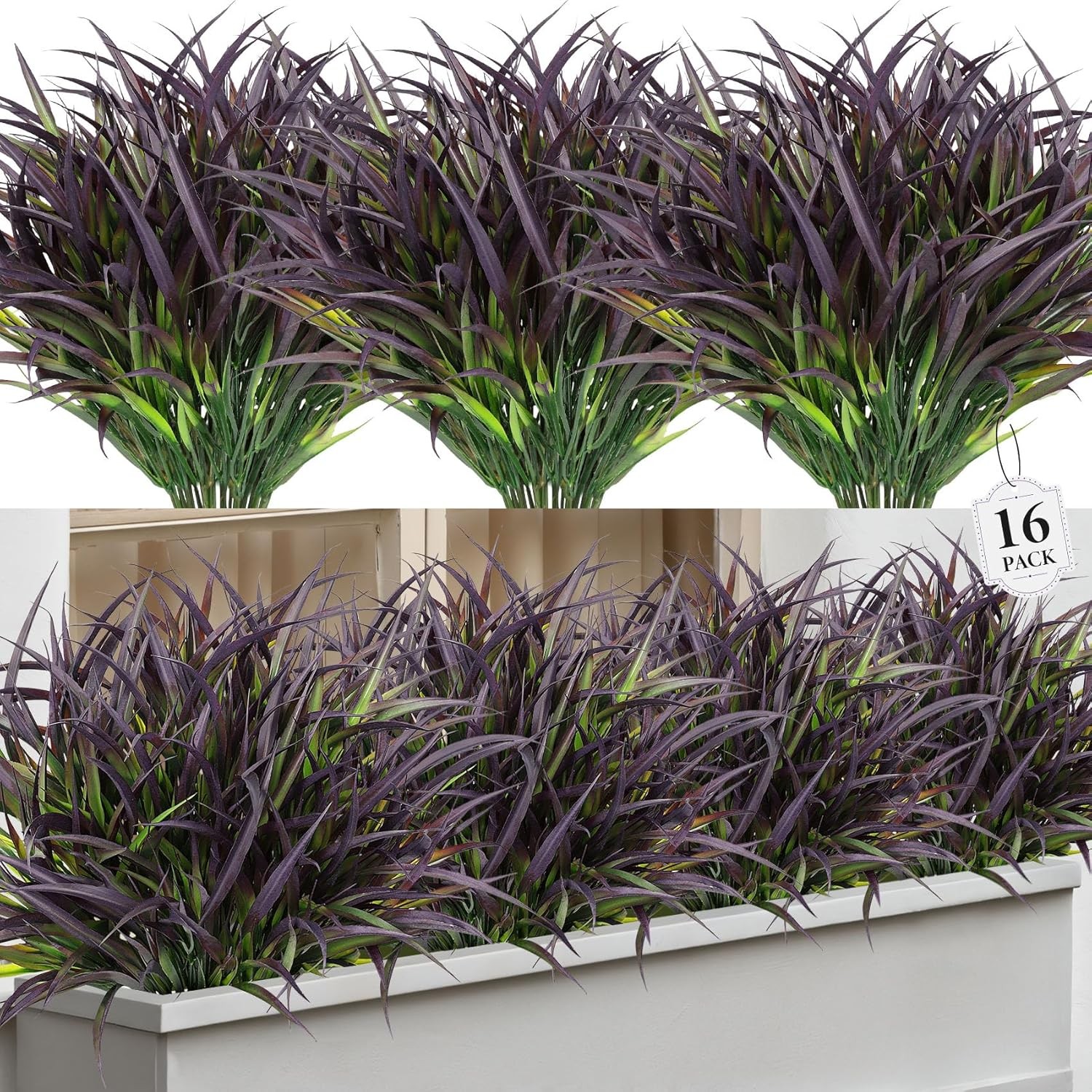 16 Bundles Artificial Plants Outdoor Fake Grass Greenery Stems UV Resistant F…