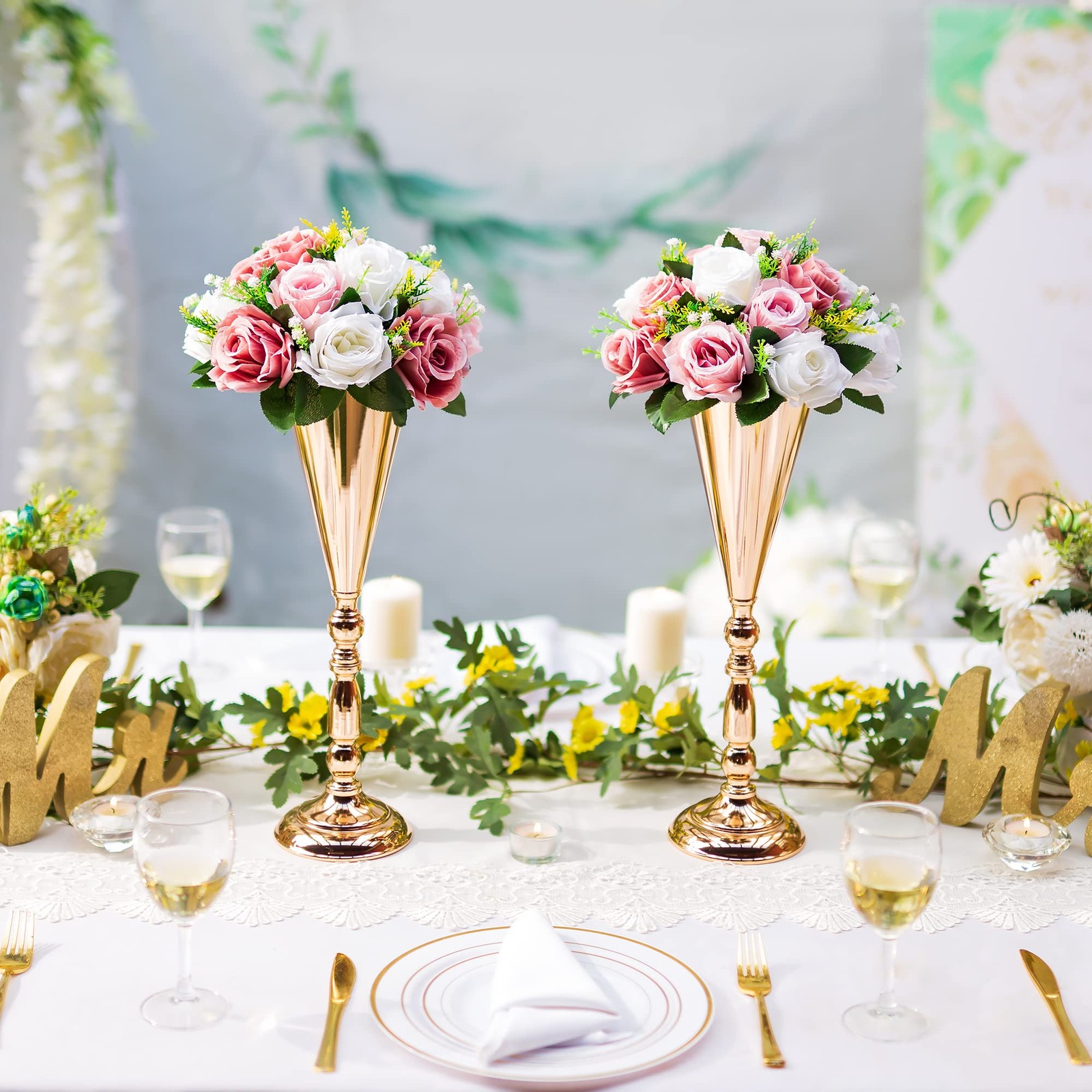 2 PCS Flower Centerpieces Wedding Table Decorations Dusty Rose White Balls