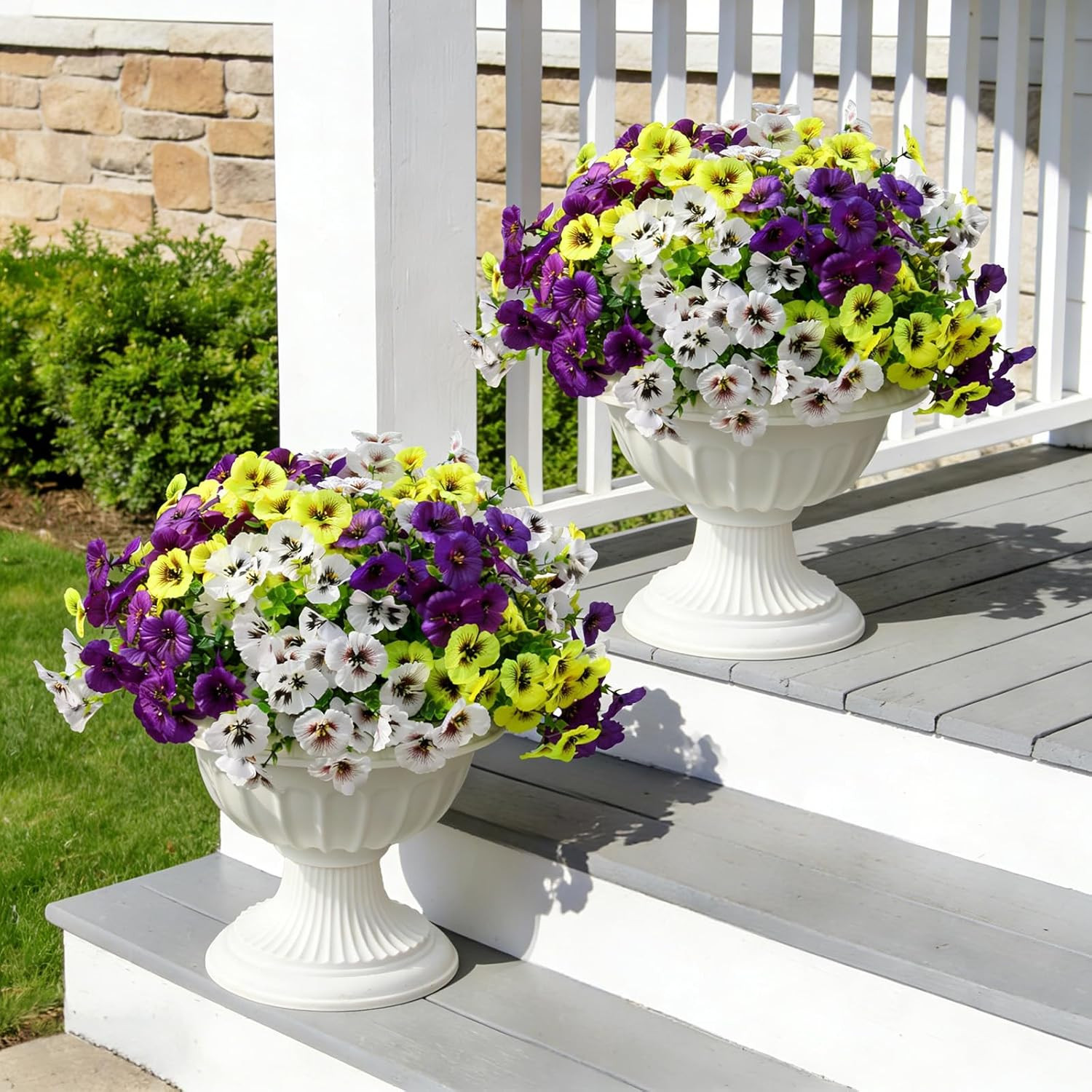 Artificial Fake Pansy Flowers for Outdoor Spring, UV Resistant No Fade 18 Bundle
