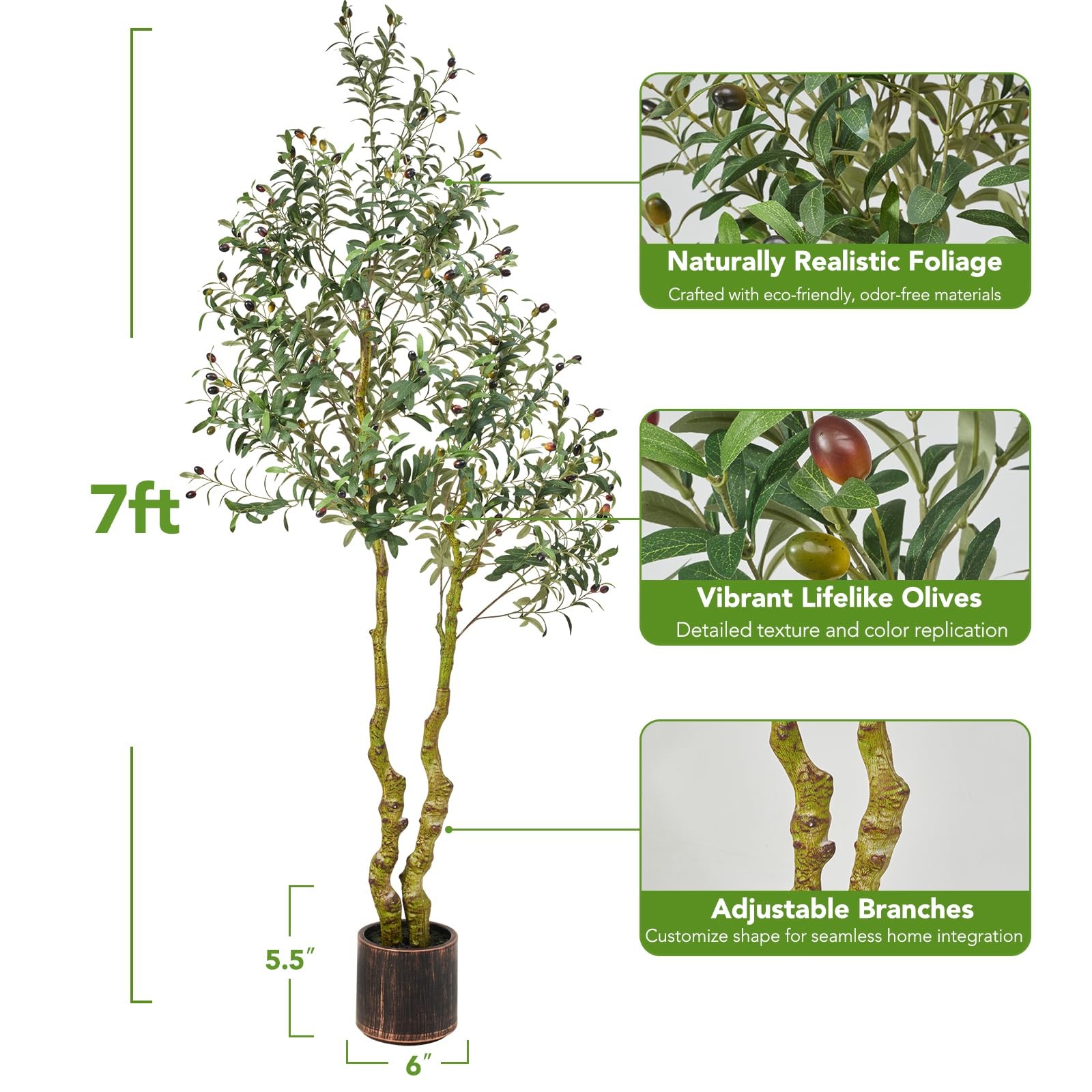 7FT Tall Faux Olive Tree Artificial – Extra Large Fake Tree with Lifelike Bra…